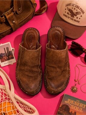 Born Chestnut Suede Slip-On Mules